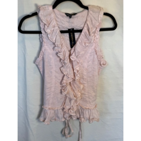 Chaudry KC NWT Deadstock Pink Eyelet Ruffle Blouse Top Women's Small Tie Back - Picture 1 of 9